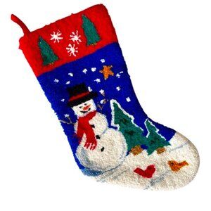 Glitzhome Hooked Christmas Stocking Snowman Top Hat Snowflakes